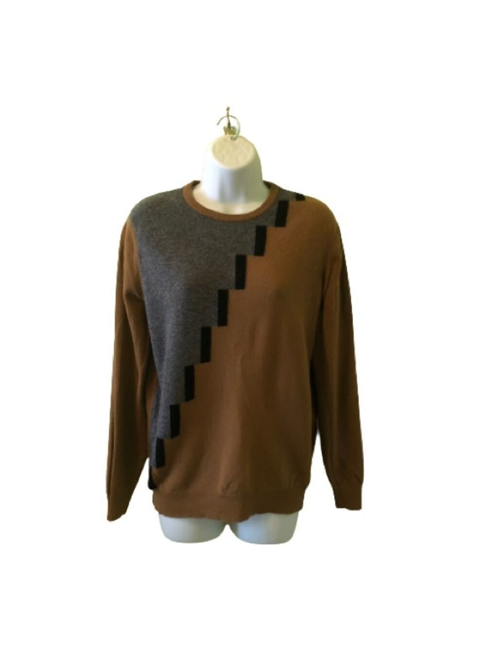 VINTAGE Aquascutum Colour Block Knit Wool Crew Neck Sweater